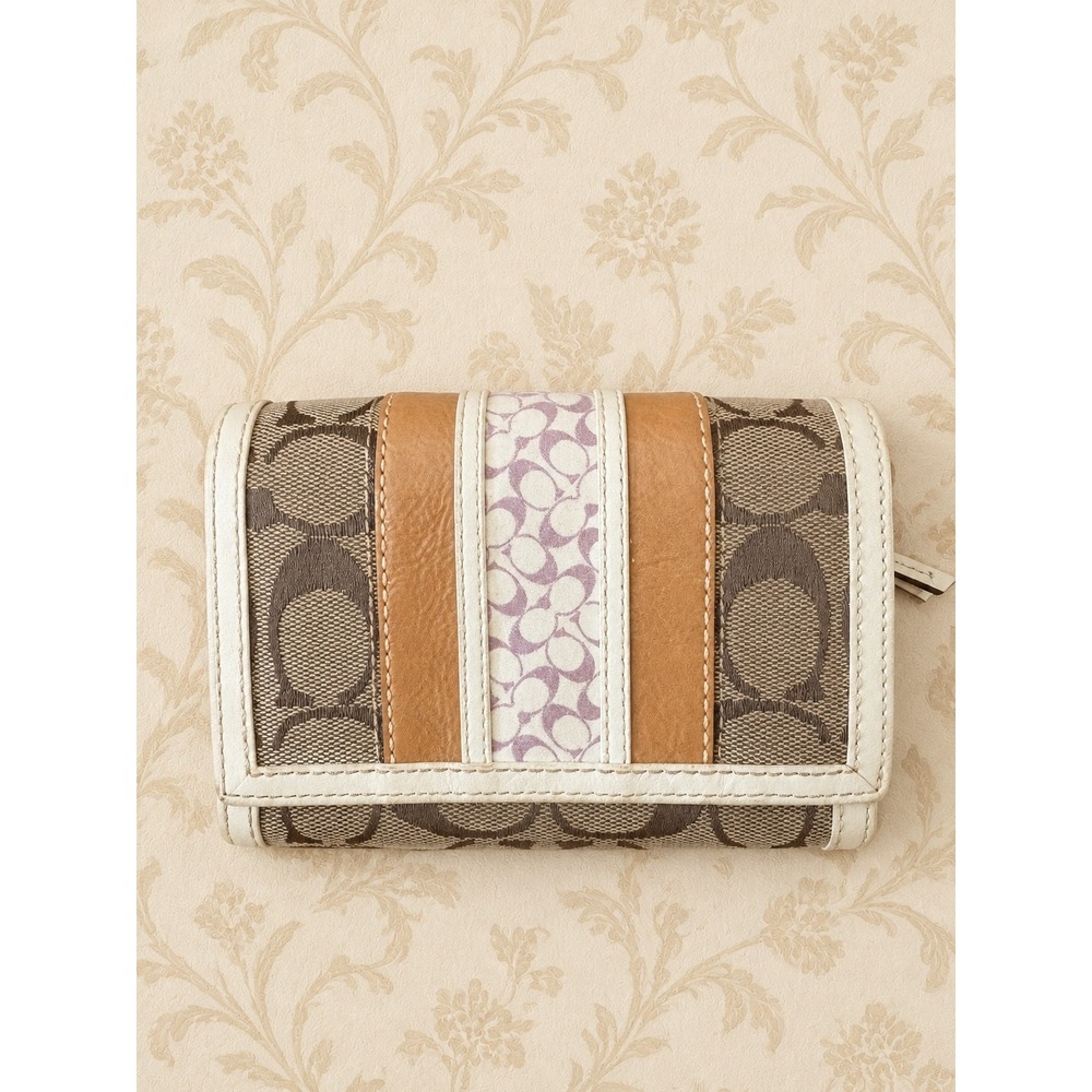 Coach Signature Patchwork Wallet Brown Tan Lilac White Y2K Vintage
